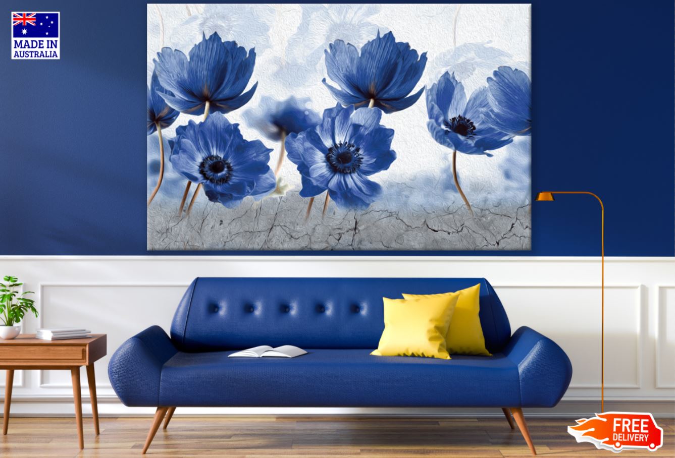 Blue Flowers Oil Painting Print 100% Australian Made