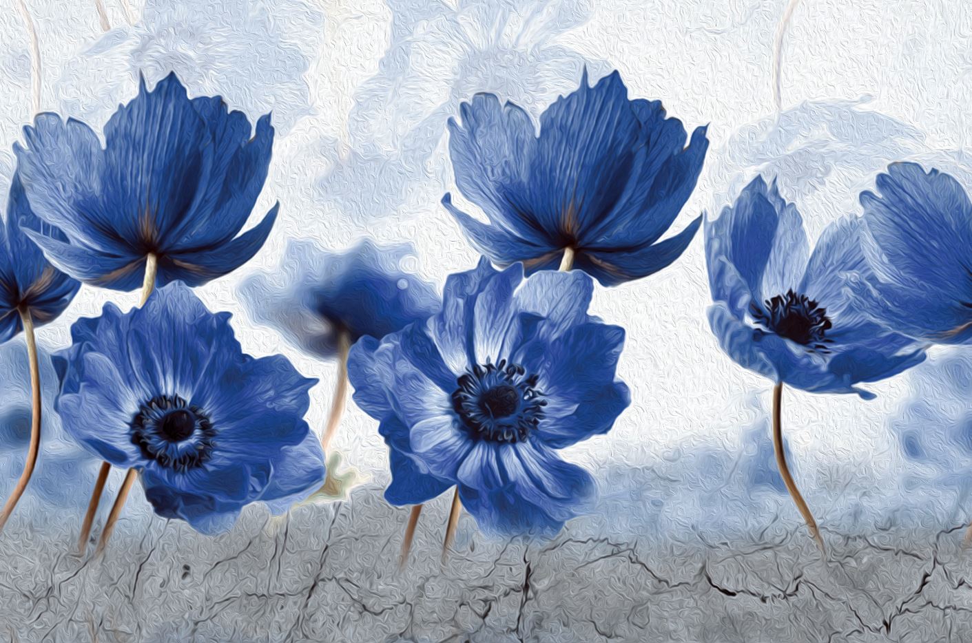 Blue Flowers Oil Painting Print 100% Australian Made