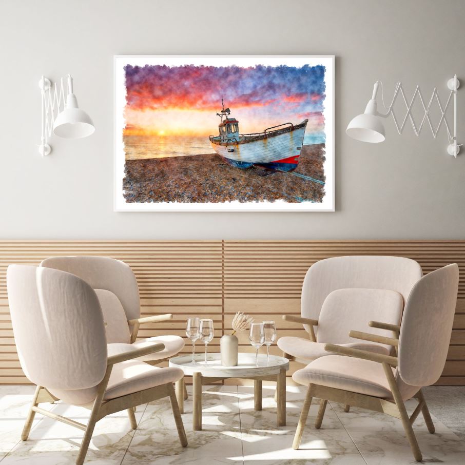 Boat on Sea Shore Photograph Home Decor Premium Quality Poster Print Choose Your Sizes