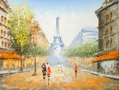 People Walking Along the Road Eiffel Tower Painting Print 100% Australian Made