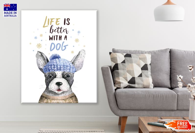 Dog Wearing a Cap & Quote Watercolor Painting Print 100% Australian Made