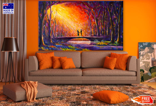 Couple on Bridge in Forest Oil Painting Print 100% Australian Made
