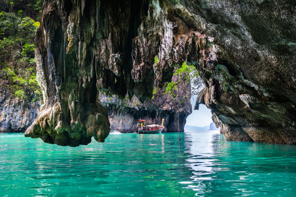 Sea Caves & Boat Photograph Home Decor Premium Quality Poster Print Choose Your Sizes