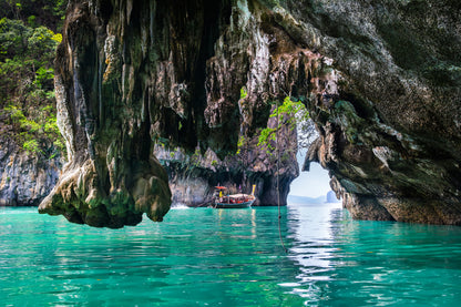 Sea Caves & Boat Photograph Home Decor Premium Quality Poster Print Choose Your Sizes
