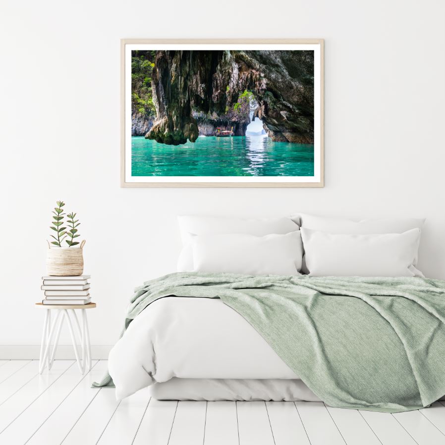Sea Caves & Boat Photograph Home Decor Premium Quality Poster Print Choose Your Sizes