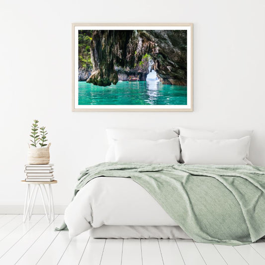 Sea Caves & Boat Photograph Home Decor Premium Quality Poster Print Choose Your Sizes