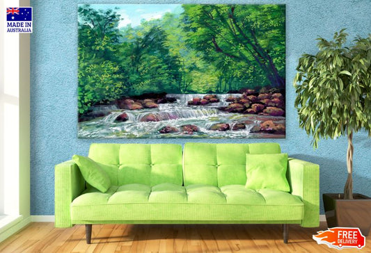 Forest Water Stream Oil Painting Print 100% Australian Made