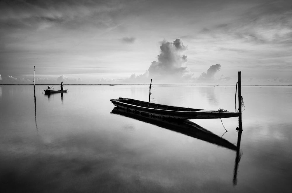 Boat on Lake B&W Photograph Print 100% Australian Made