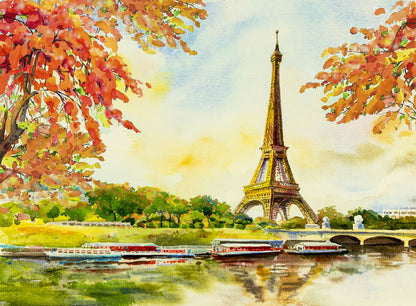 Eiffel Tower & Seine River Painting Print 100% Australian Made