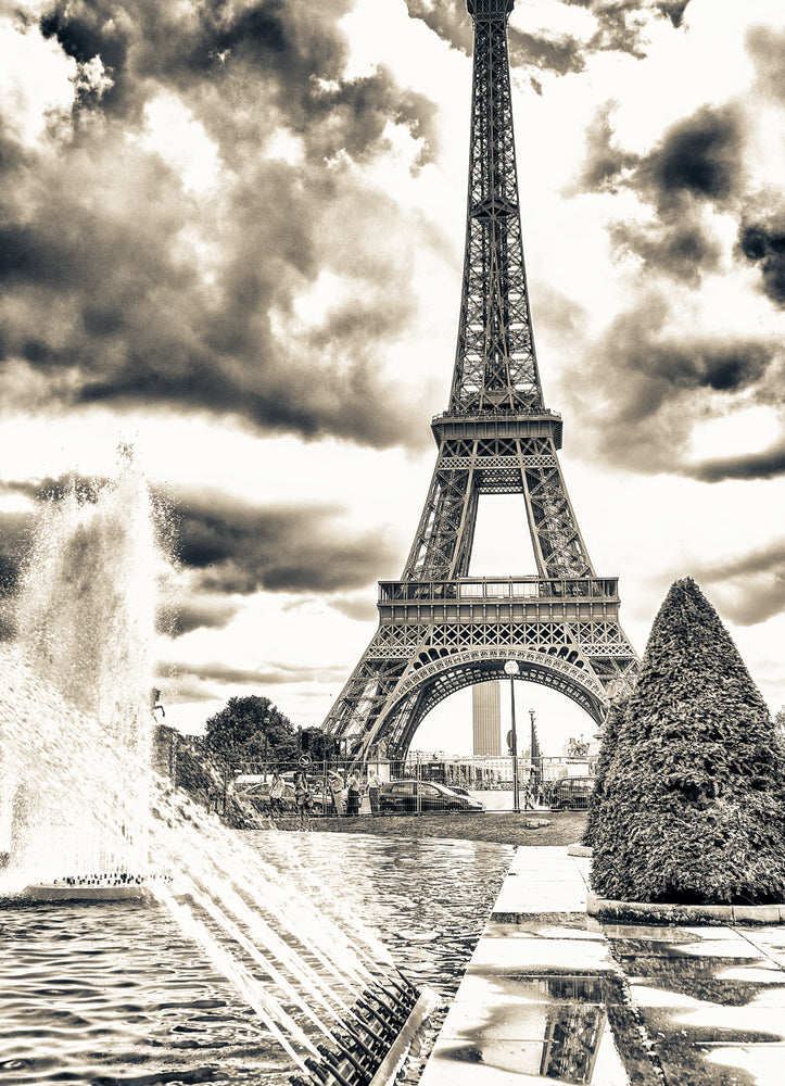 Eiffel Tower & Water Fountain B&W Photography Print 100% Australian Made