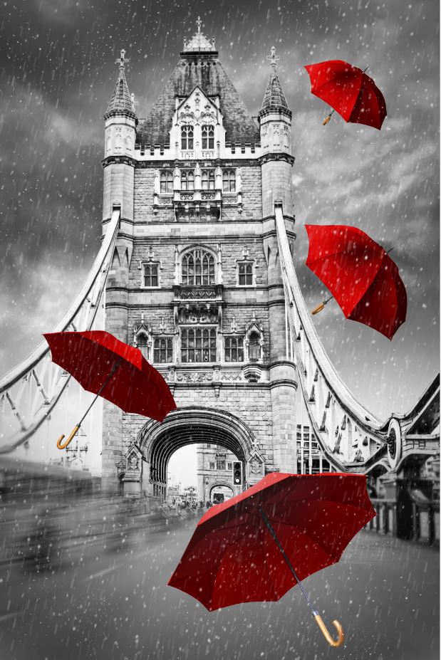 Umbrellas on Bridge Photograph Home Decor Premium Quality Poster Print Choose Your Sizes