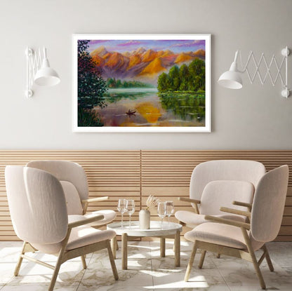 Lake & Forest Sunset Oil Painting Home Decor Premium Quality Poster Print Choose Your Sizes