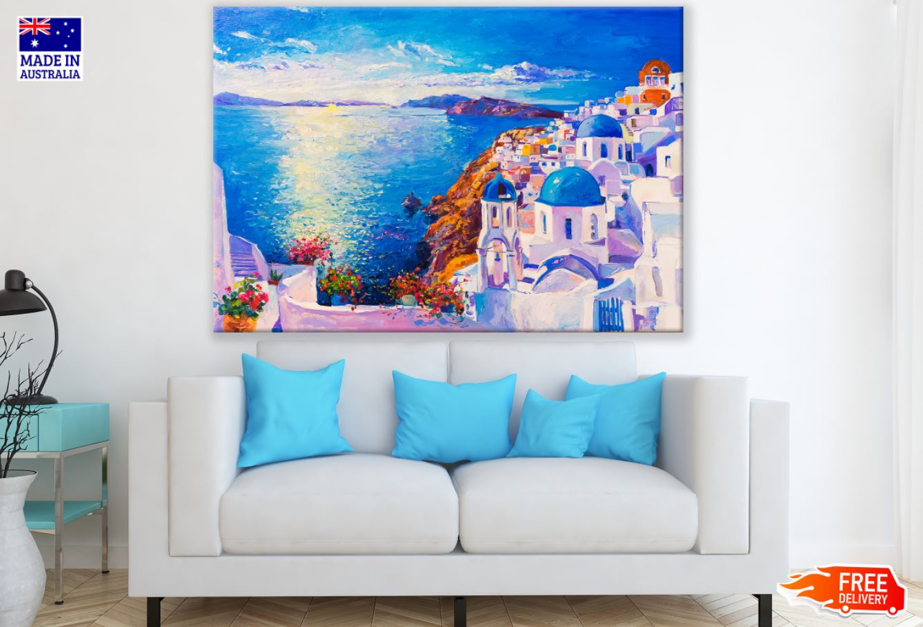 City & Sea Oil Painting Print 100% Australian Made