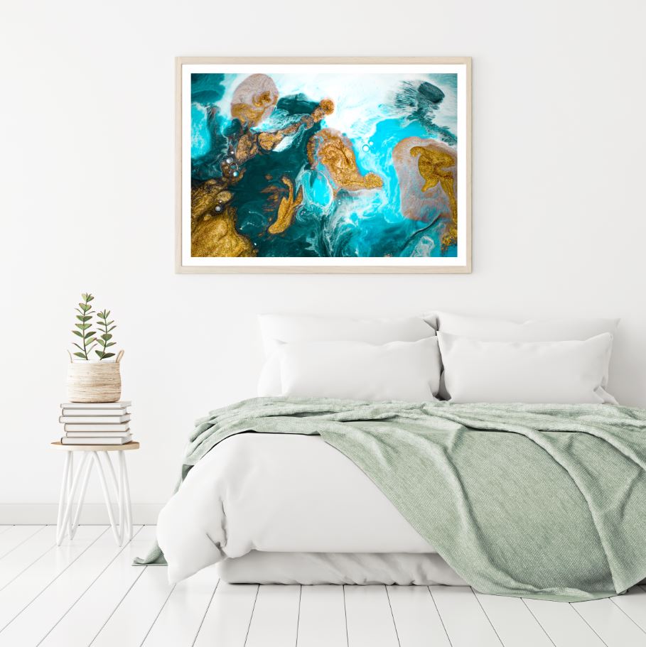 Gold Green & Blue Abstract Art Home Decor Premium Quality Poster Print Choose Your Sizes