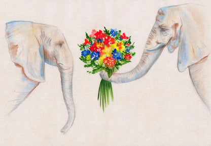 Elephants & Flower Bouquet Paint Home Decor Premium Quality Poster Print Choose Your Sizes