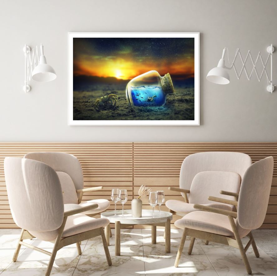 Crab & Bottle with Sea Digital Home Decor Premium Quality Poster Print Choose Your Sizes