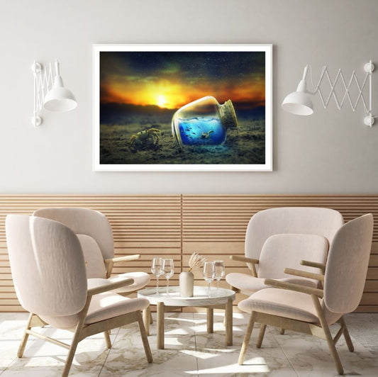 Crab & Bottle with Sea Digital Home Decor Premium Quality Poster Print Choose Your Sizes