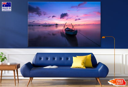 Boat on Sea Sunset Scenery Photograph Print 100% Australian Made