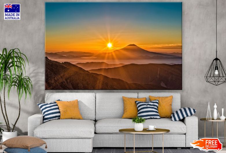 Sunset Over Mountain Range Scenery Photograph Print 100% Australian Made