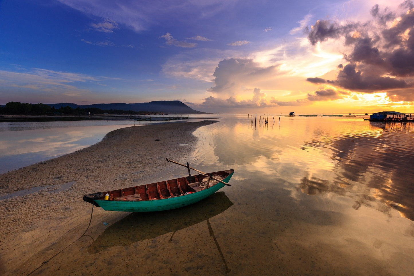 Boat on Sea Sunset Scenery View Print 100% Australian Made