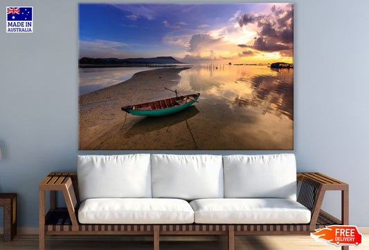 Boat on Sea Sunset Scenery View Print 100% Australian Made