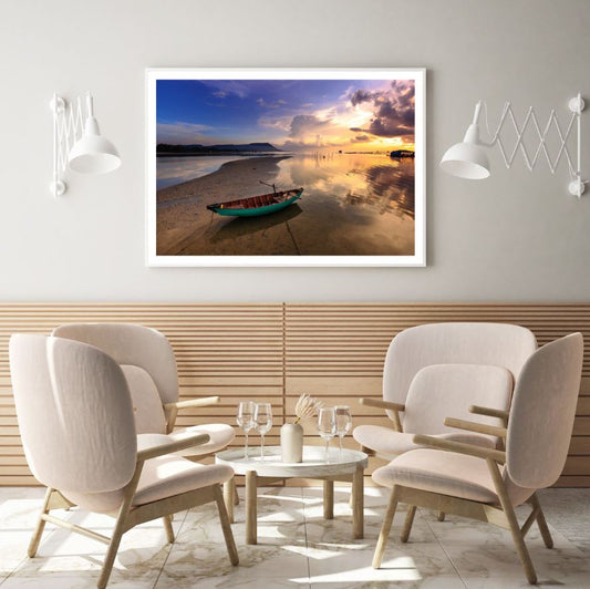 Boat on Sea Sunset Scenery View Home Decor Premium Quality Poster Print Choose Your Sizes