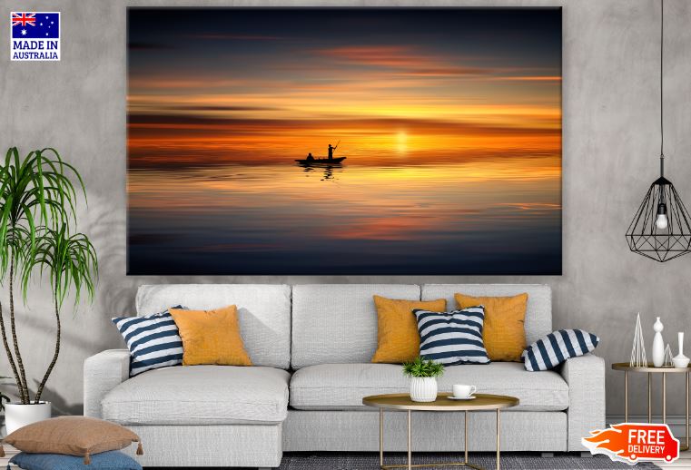 Fishing Boat on Sea Sunset Scenery Photograph Print 100% Australian Made