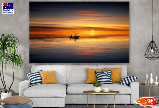 Fishing Boat on Sea Sunset Scenery Photograph Print 100% Australian Made