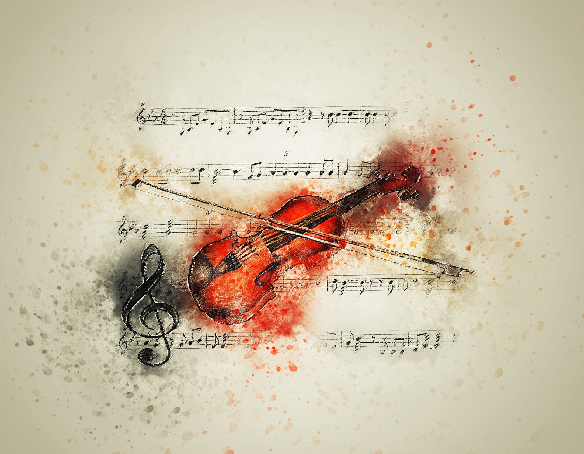 Violin & Notes Watercolor Paint Print 100% Australian Made