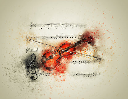 Violin & Notes Watercolor Paint Print 100% Australian Made