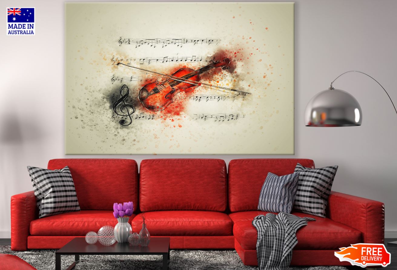 Violin & Notes Watercolor Paint Print 100% Australian Made