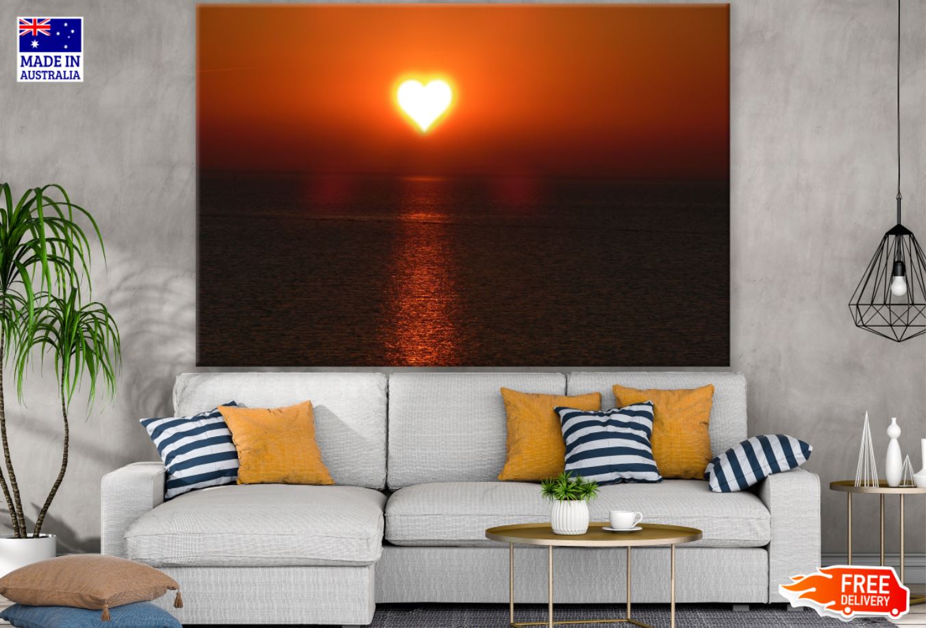 Heart Shaped Sun Sea View Print 100% Australian Made
