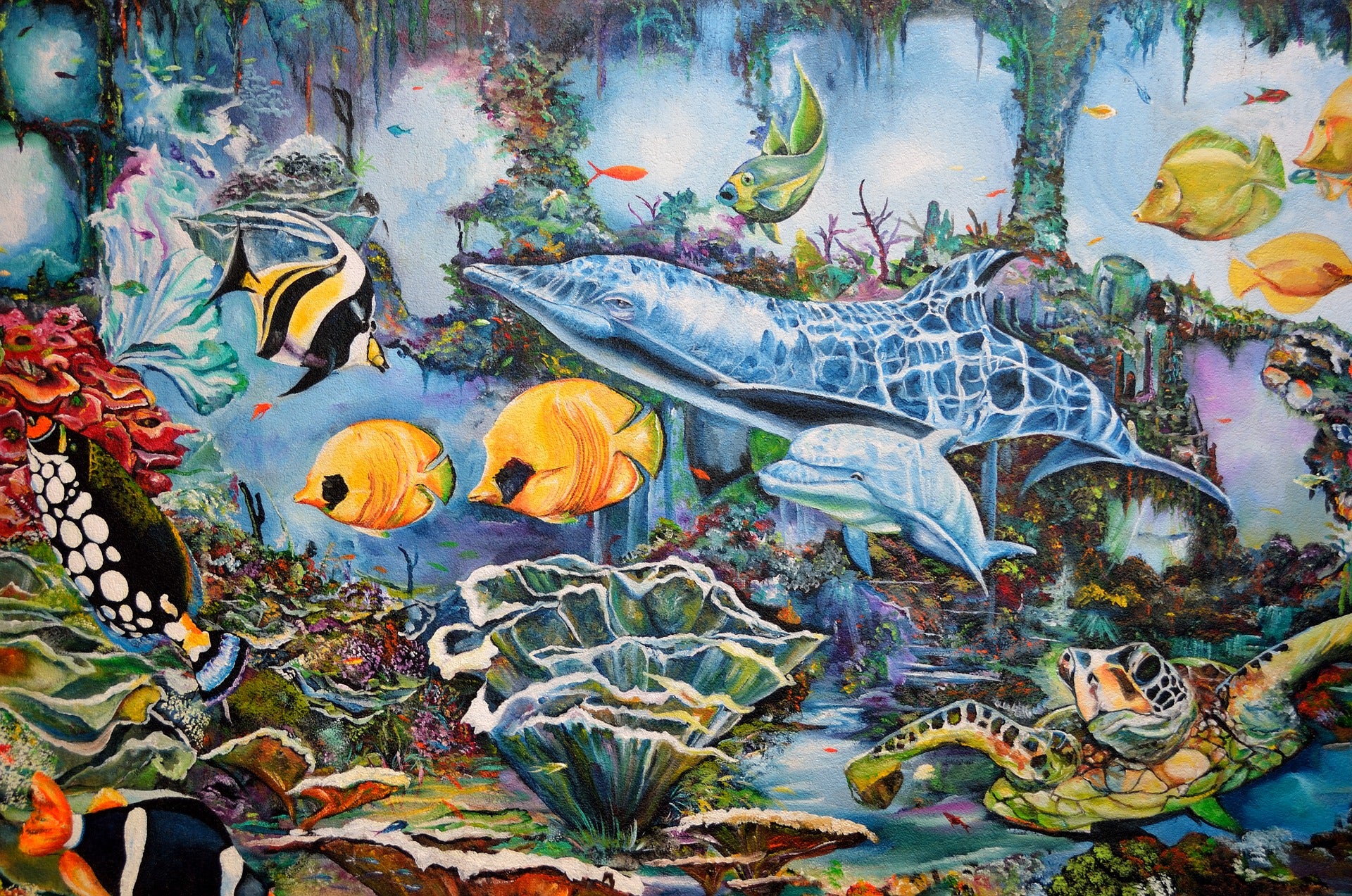 Beautiful Underwater Fish Life Painting Print 100% Australian Made