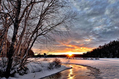 Snow Covered Ground at Sunset Photograph Print 100% Australian Made