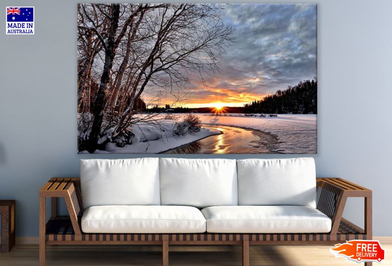 Snow Covered Ground at Sunset Photograph Print 100% Australian Made
