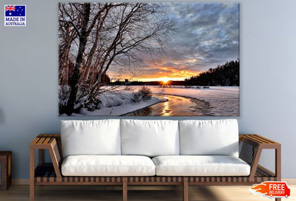 Snow Covered Ground at Sunset Photograph Print 100% Australian Made
