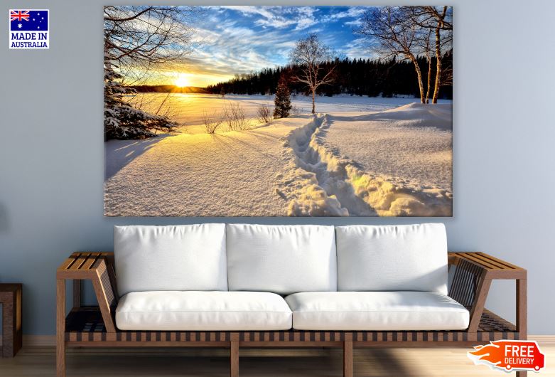 Snow Covered Ground at Sunset Photograph Print 100% Australian Made