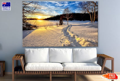 Snow Covered Ground at Sunset Photograph Print 100% Australian Made