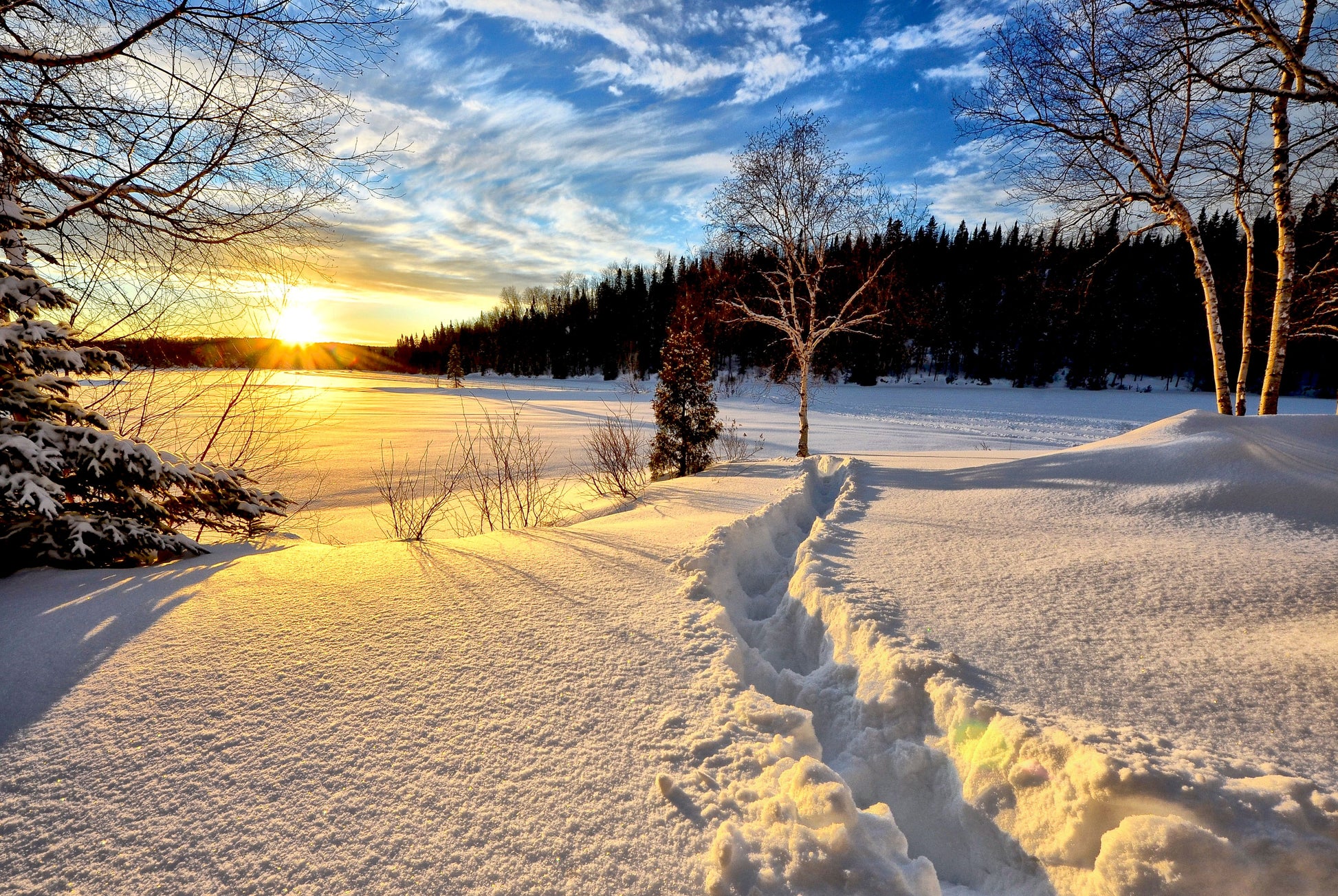 Snow Covered Ground at Sunset Photograph Print 100% Australian Made