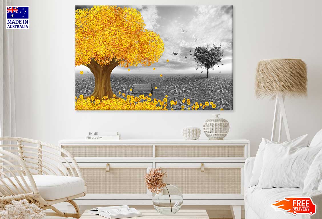 Golden Coins Tree & B&W Background Photograph Print 100% Australian Made