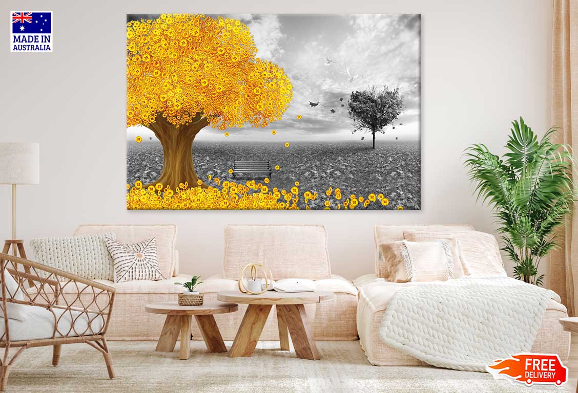 Golden Coins Tree & B&W Background Photograph Print 100% Australian Made